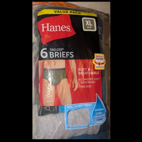 Mens Hanes Tagless Briefs Underwear Pkg of 6 Size XL - New in Pkg - Picture 1 of 3